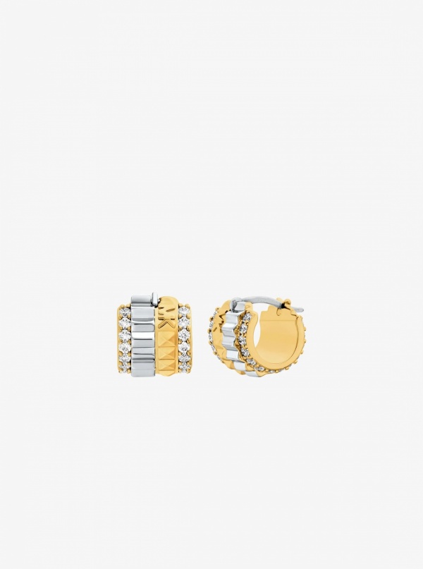 Michael Kors Pavé Two-Tone Fluted Huggie Earrings