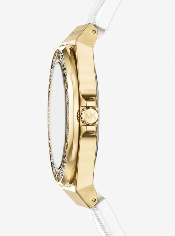 Lennox Pavé Gold-Tone and Logo Silicone Strap Watch