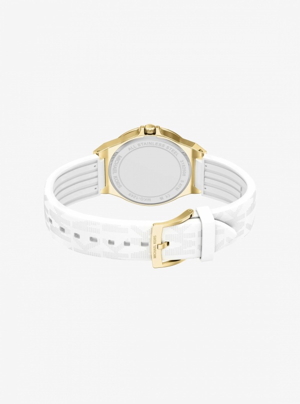 Lennox Pavé Gold-Tone and Logo Silicone Strap Watch