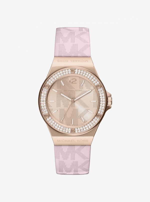 Lennox Pavé Rose Gold-Tone and Logo Silicone Strap Watch