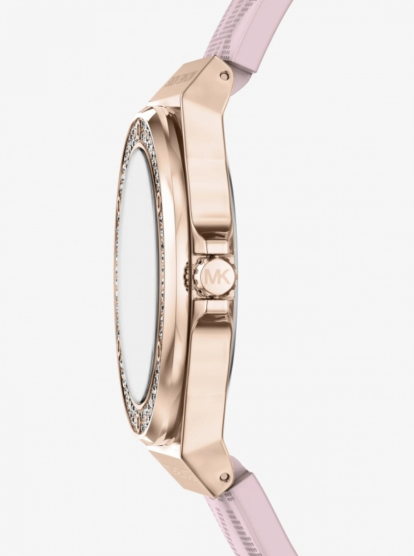 Lennox Pavé Rose Gold-Tone and Logo Silicone Strap Watch