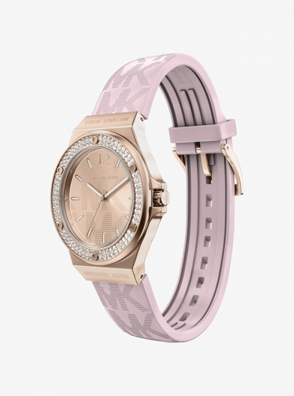 Lennox Pavé Rose Gold-Tone and Logo Silicone Strap Watch