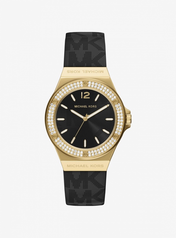 Lennox Pavé Gold-Tone and Logo Strap Watch