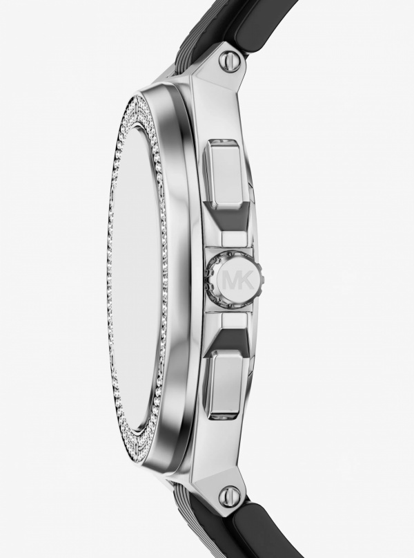 Oversized Lennox Pavé Silver-Tone and Silicone Watch