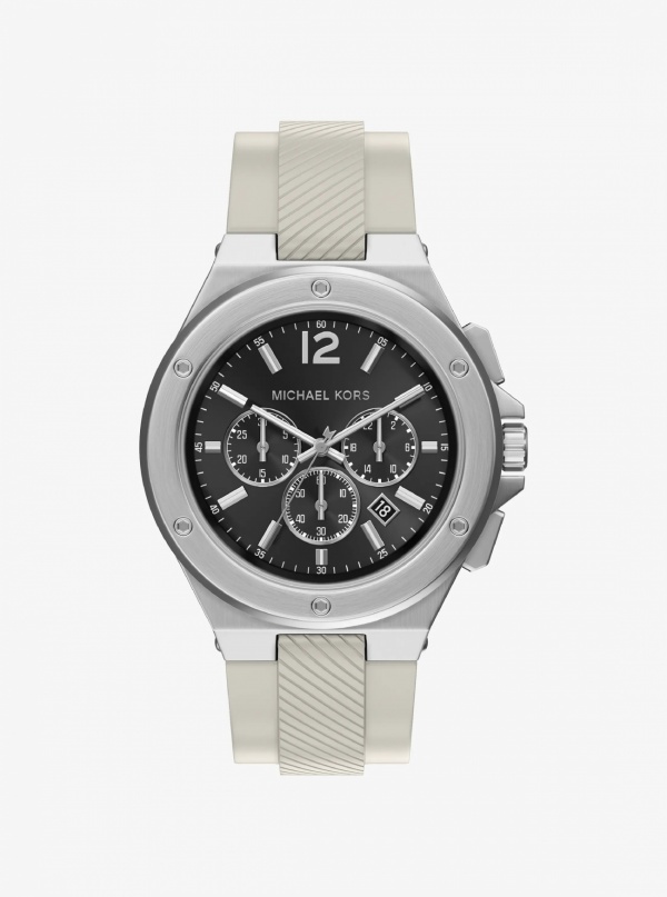 Michael Kors Mens Oversized Lennox Silver-Tone and Silicone Watch