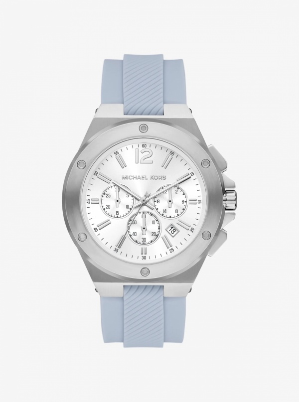 Oversized Lennox Silver-Tone and Silicone Watch