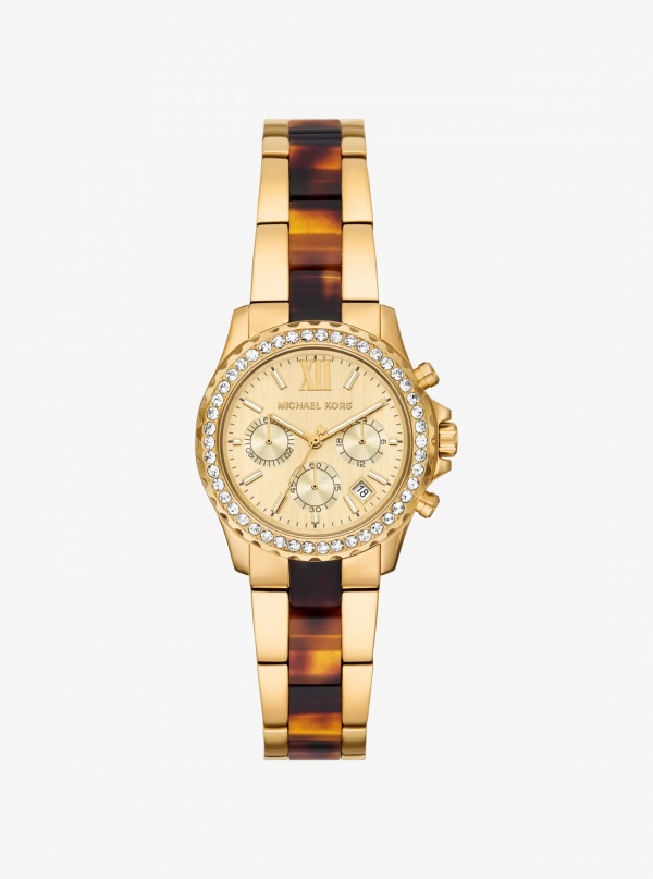 Mini Everest Pavé Gold-Tone and Tortoiseshell Acetate Watch