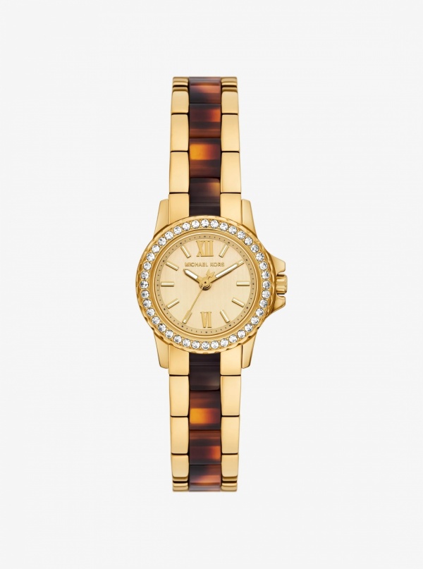 Petite Everest Pavé Gold-Tone and Tortoiseshell Acetate Watch