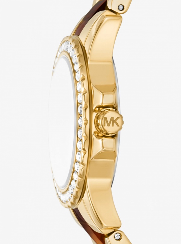 Petite Everest Pavé Gold-Tone and Tortoiseshell Acetate Watch