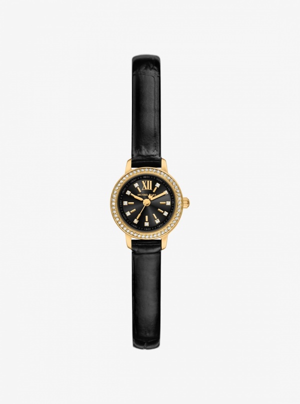 Micro Melissa Pavé Gold-Tone and Crocodile Embossed Leather Watch