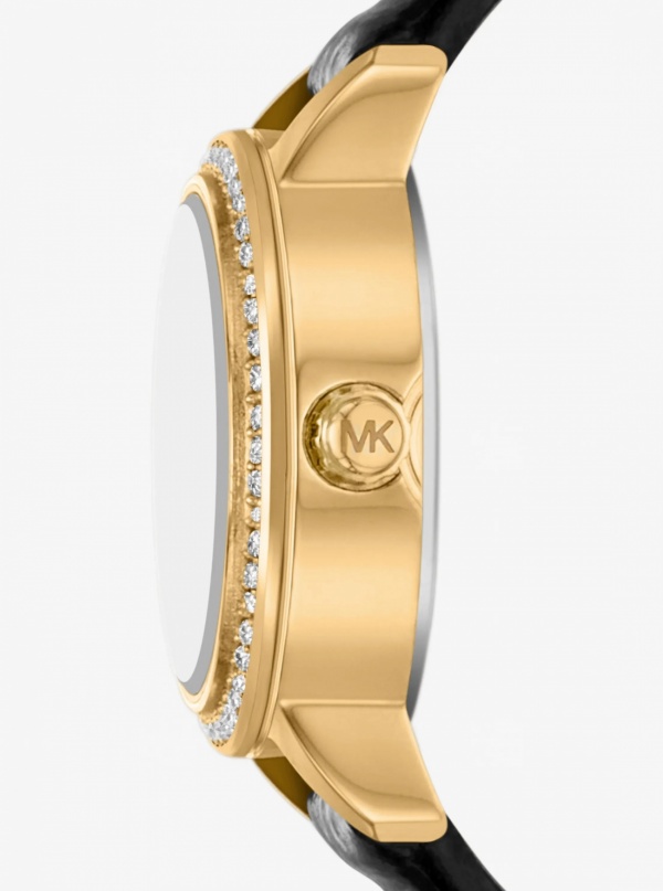 Micro Melissa Pavé Gold-Tone and Crocodile Embossed Leather Watch