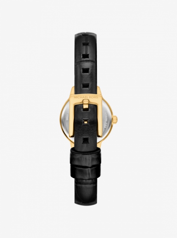 Micro Melissa Pavé Gold-Tone and Crocodile Embossed Leather Watch