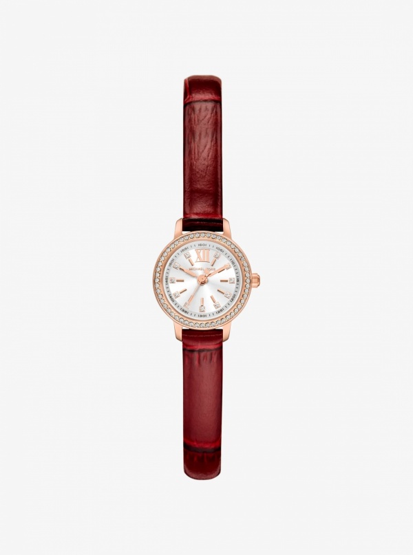 Micro Melissa Pavé Rose Gold-Tone and Crocodile Embossed Leather Watch