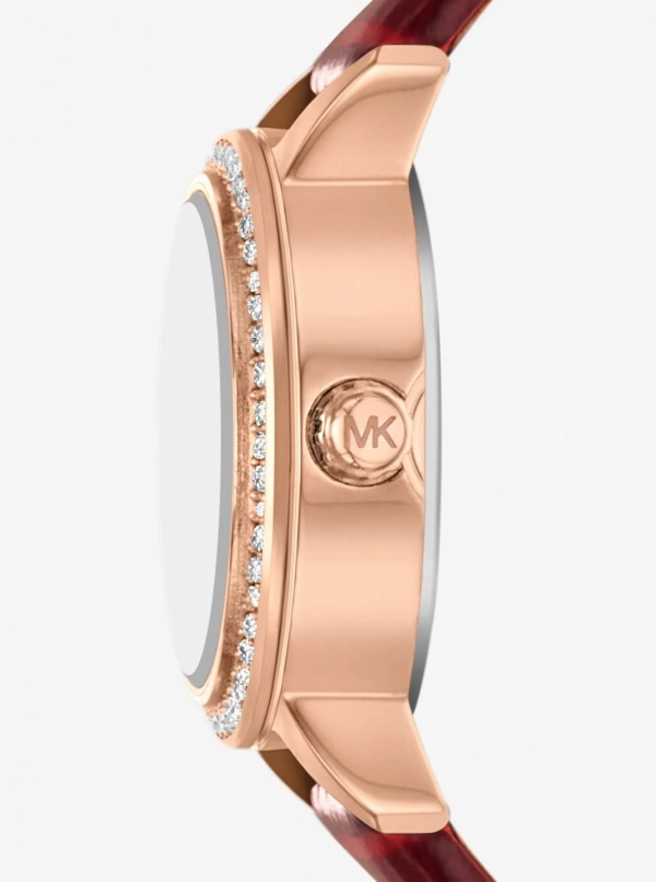 Micro Melissa Pavé Rose Gold-Tone and Crocodile Embossed Leather Watch