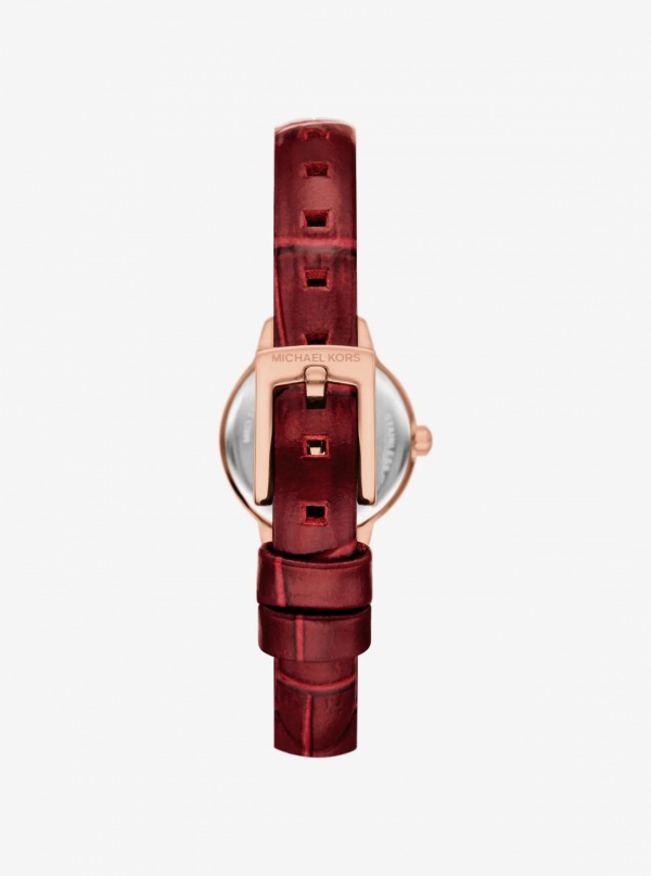 Micro Melissa Pavé Rose Gold-Tone and Crocodile Embossed Leather Watch