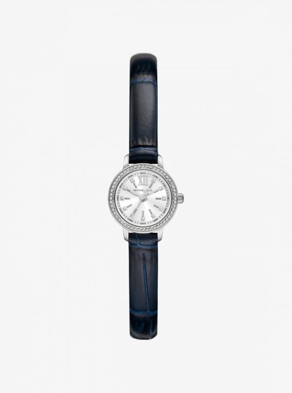 Micro Melissa Pavé Silver-Tone and Crocodile Embossed Leather Watch