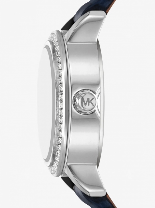 Micro Melissa Pavé Silver-Tone and Crocodile Embossed Leather Watch