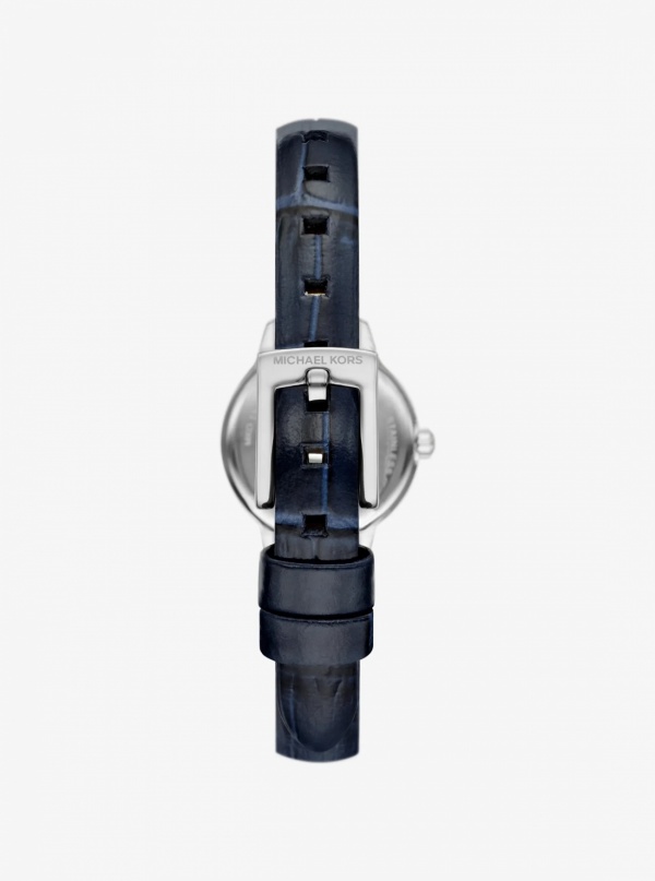 Micro Melissa Pavé Silver-Tone and Crocodile Embossed Leather Watch
