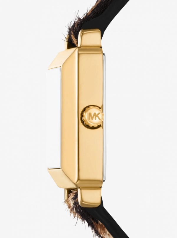 Petite Gwynn Pavé Gold-Tone and Leopard Print Calf Hair Strap Watch