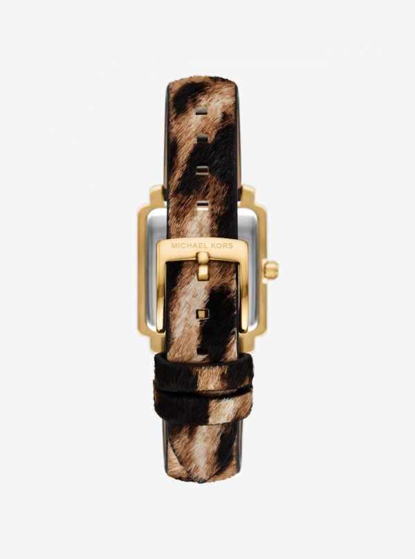 Petite Gwynn Pavé Gold-Tone and Leopard Print Calf Hair Strap Watch