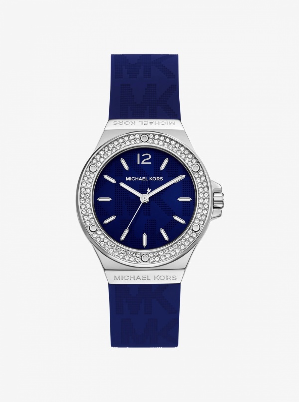 Lennox Pavé Silver-Tone and Logo Silicone Strap Watch
