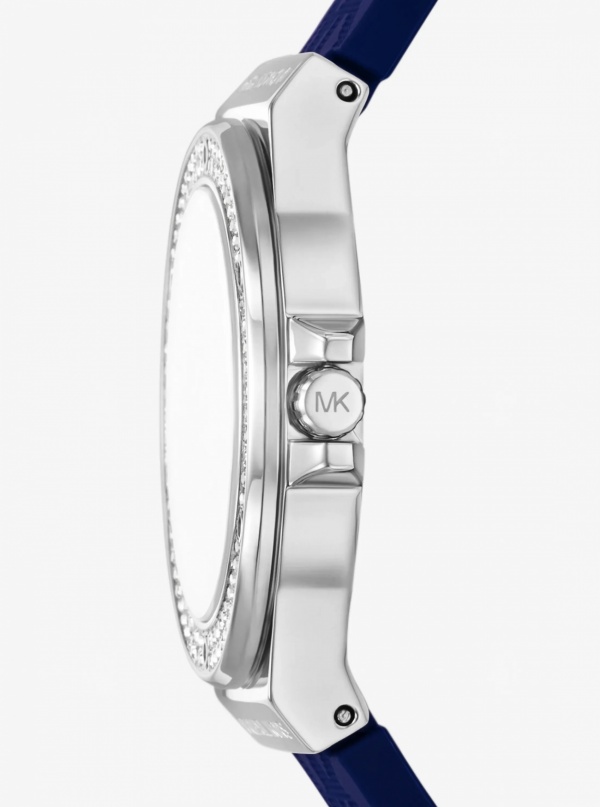 Lennox Pavé Silver-Tone and Logo Silicone Strap Watch