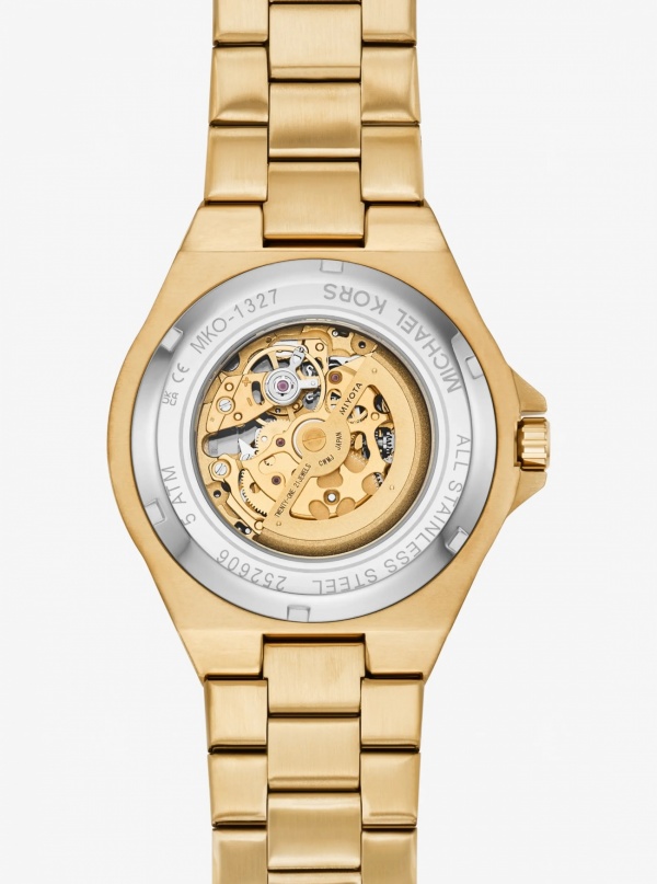Michael Kors Mens Oversized Lennox Pavé Gold-Tone Watch