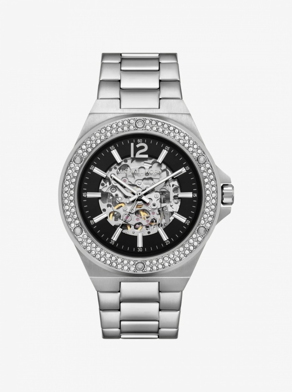 Michael Kors Mens Oversized Lennox Pavé Silver-Tone Watch