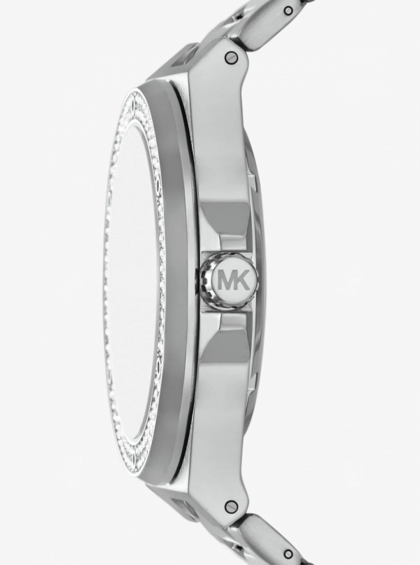 Michael Kors Mens Oversized Lennox Pavé Silver-Tone Watch