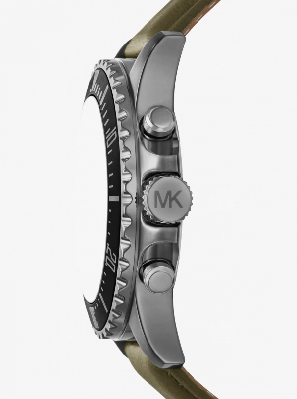 Michael Kors Mens Oversized Everest Gunmetal-Tone and Leather Watch