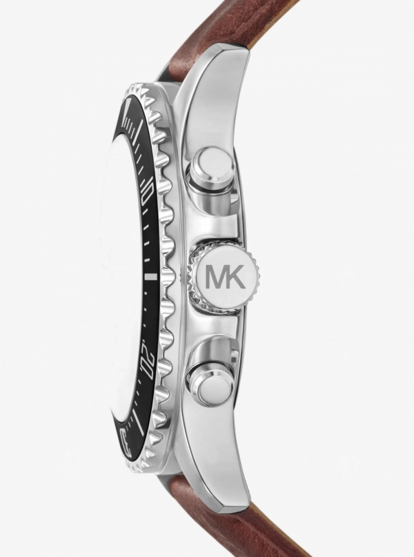 Michael Kors Mens Oversized Everest Silver-Tone and Leather Watch