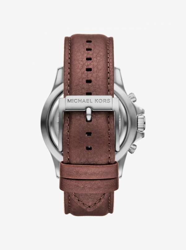 Michael Kors Mens Oversized Everest Silver-Tone and Leather Watch