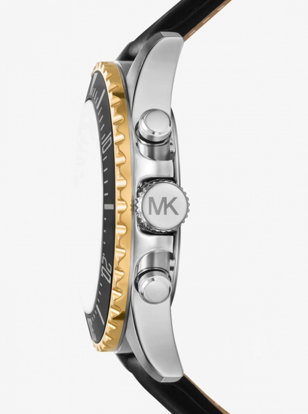Michael Kors Mens Oversized Everest Silver-Tone and Leather Watch