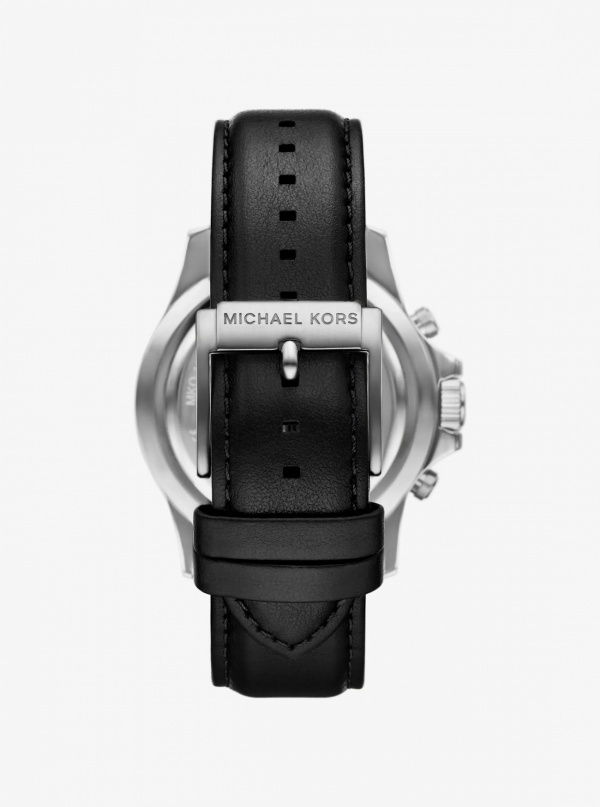 Michael Kors Mens Oversized Everest Silver-Tone and Leather Watch