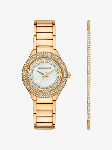 Michael Kors Mini Sylvia Pavé Gold-Tone Watch and Bracelet Gift Set