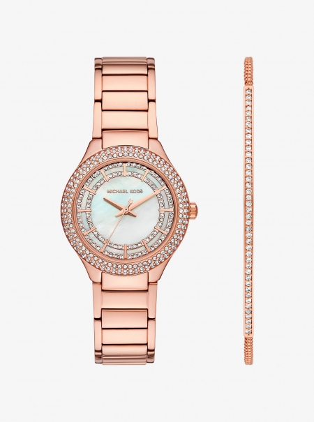 Michael Kors Mini Sylvia Pavé Rose Gold-Tone Watch and Bracelet Gift Set