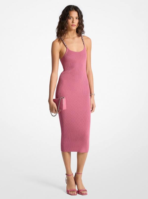 Michael Kors Ribbed Chain-Strap Midi Dress