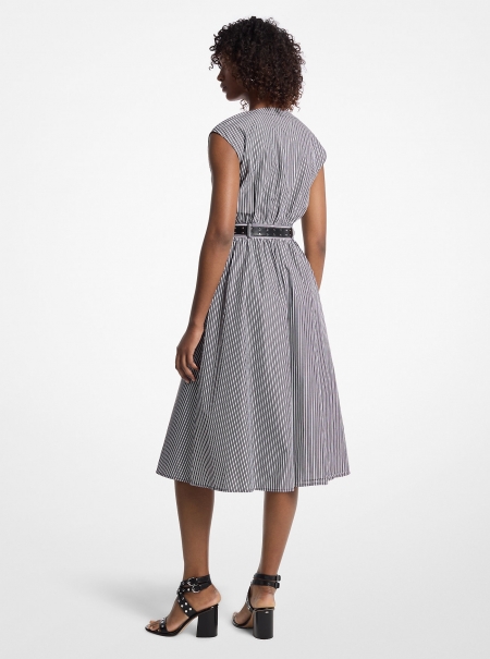 MICHAEL Michael Kors Striped Cotton Poplin Belted Midi Dress