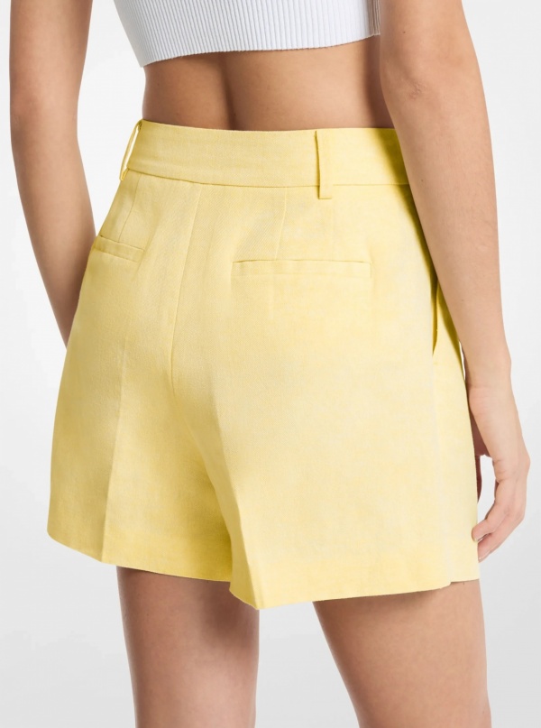 Michael Kors Pleated Linen and Cotton Shorts