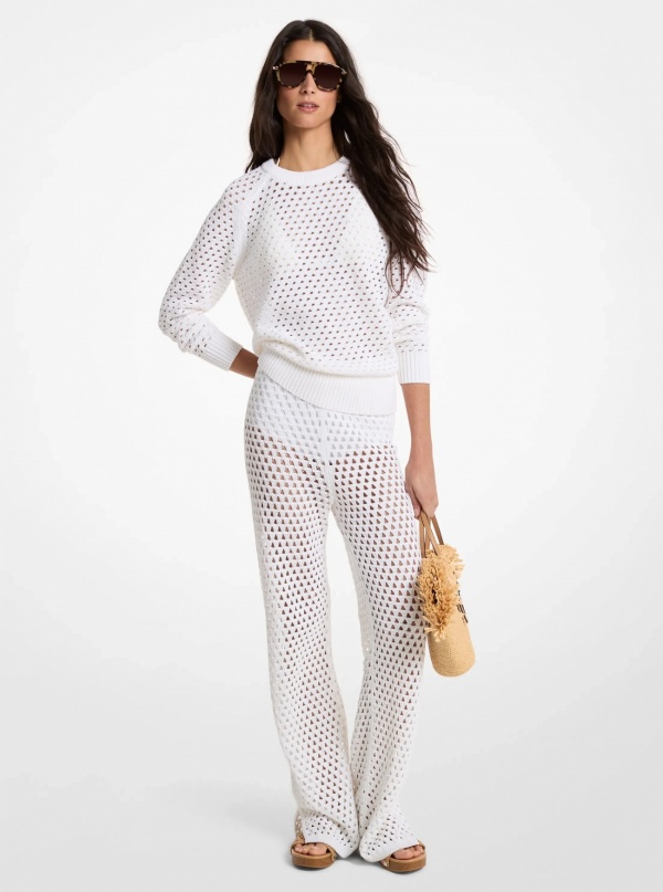 Michael Kors Open-Knit Stretch Cotton Flared Pants