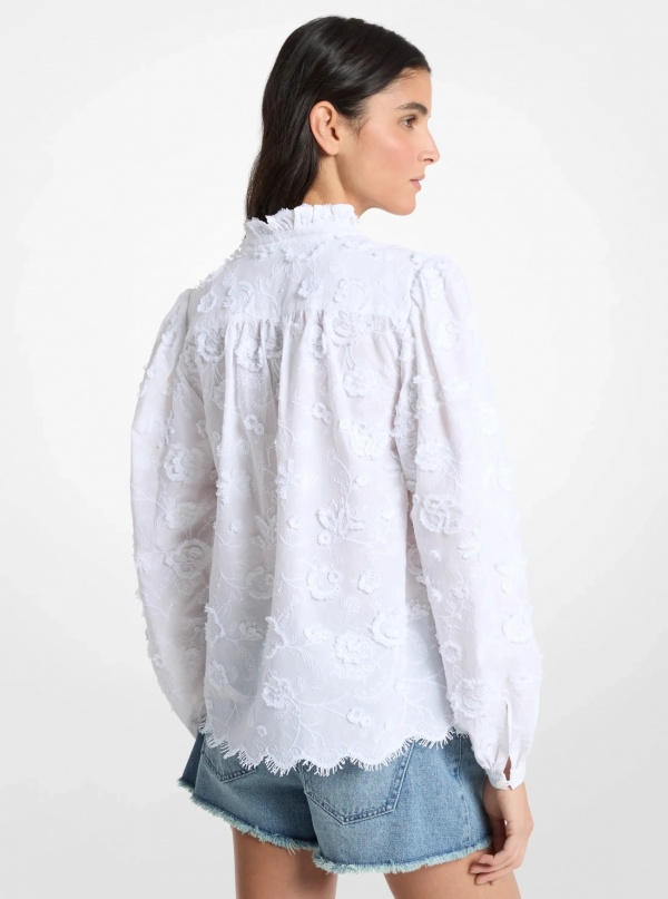Michael Kors Floral Embroidered Cotton Voile Blouse