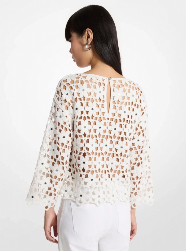 Michael Kors Mirror-Embellished Floral Crochet Top