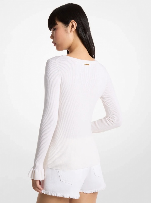 Michael Kors Ribbed Wool Blend V-Neck Sweater