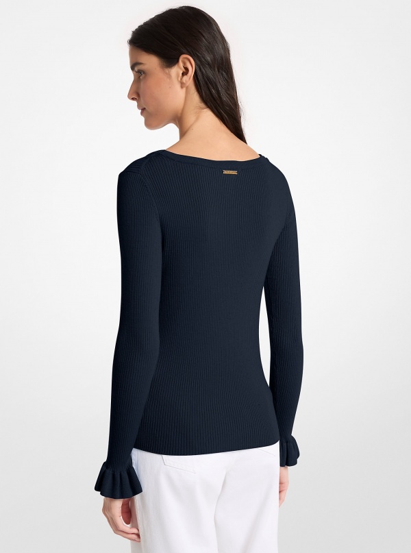 Michael Kors Ribbed Wool Blend V-Neck Sweater