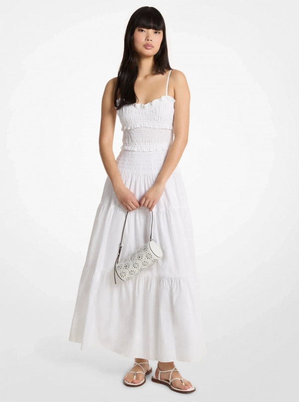 Michael Kors Smocked Cotton Poplin Maxi Dress