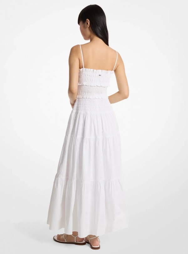 Michael Kors Smocked Cotton Poplin Maxi Dress
