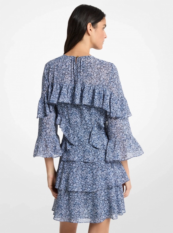 Michael Kors Floral Print Georgette Ruffle Mini Dress