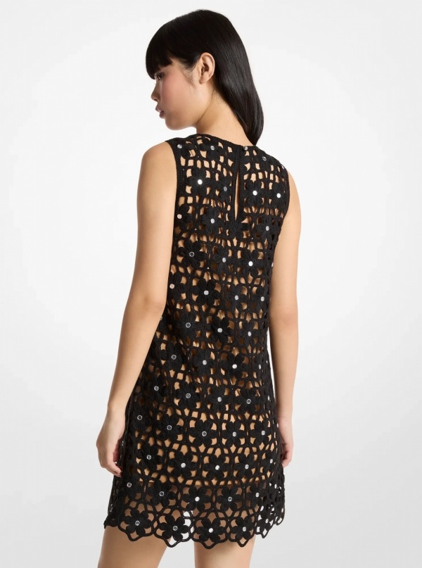 Michael Kors Mirror Embellished Floral Crochet Dress
