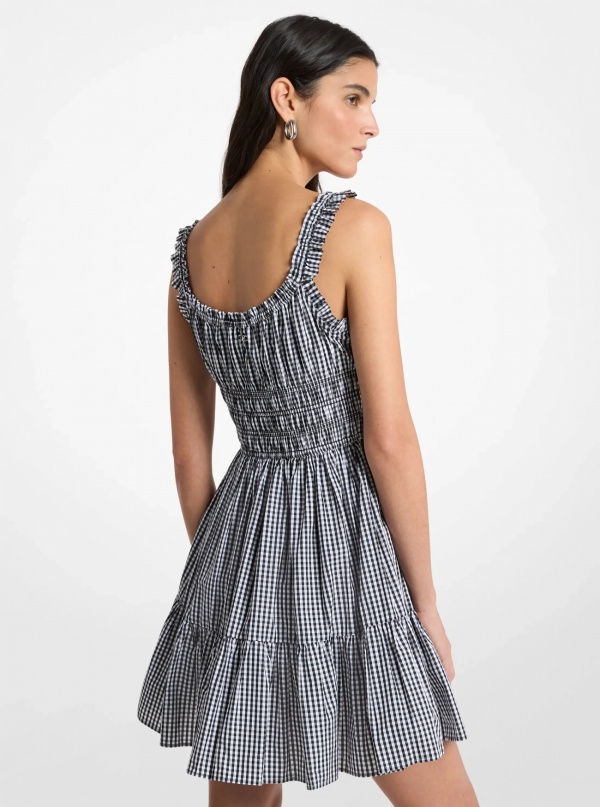 Michael Kors Gingham Smocked Cotton Mini Dress
