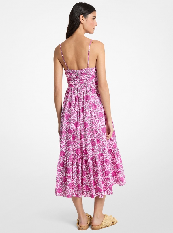 Michael Kors Floral Print Cotton Poplin Midi Dress